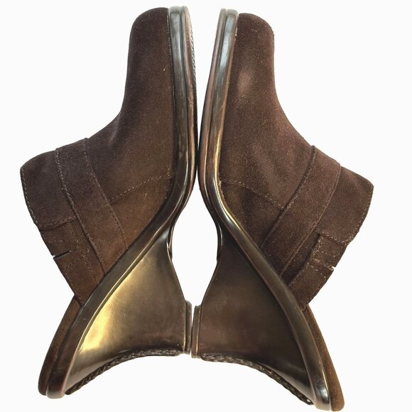 DR SCHOLLS Brown Suede Buckle Mule Slides 8 Comfort Wedge Heels Classic Chic - Picture 2 of 8